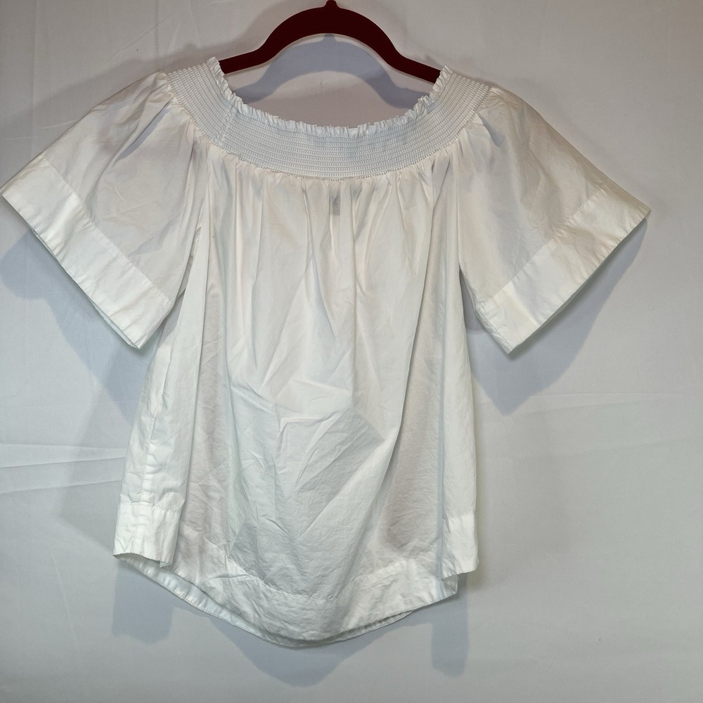 J Crew Womens 2 Blouse Top White Off Shoulder Pullover Cotton Short Sleeve
